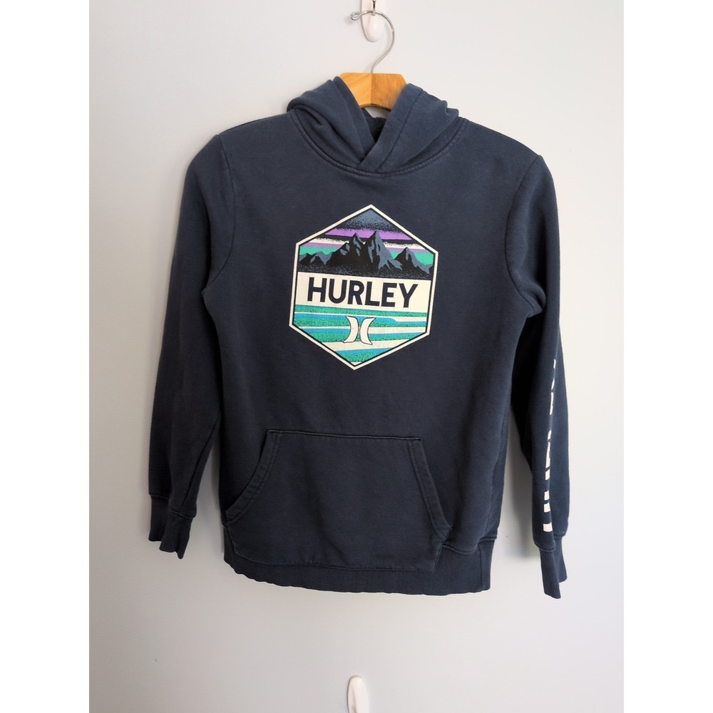 Boys Hurley Pullover Hoodie Navy Blue Graphic Surf Skate‎ Youth Medium 10-12
